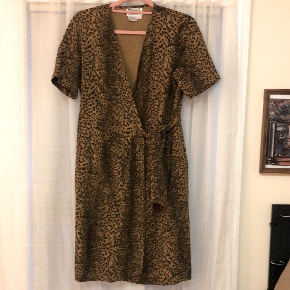 Vintage 100% silk leopard print wrap dress